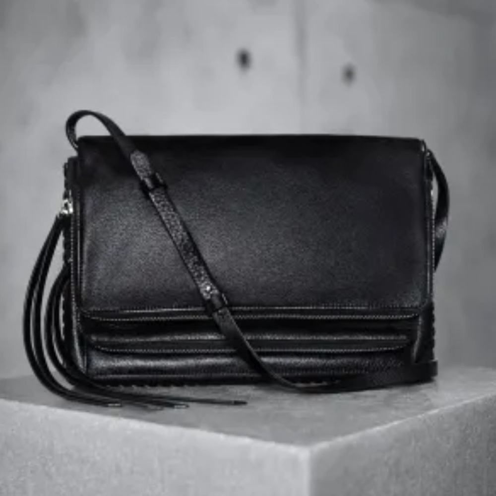 Margot Black Leather Foldover Crossbody Bag ( Like All Saints Club Bag)